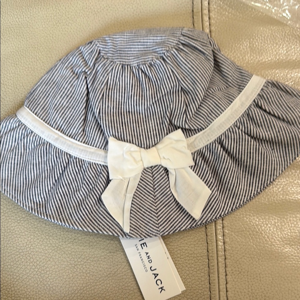 Janie and Jack Blue and White Striped Hat with Bow